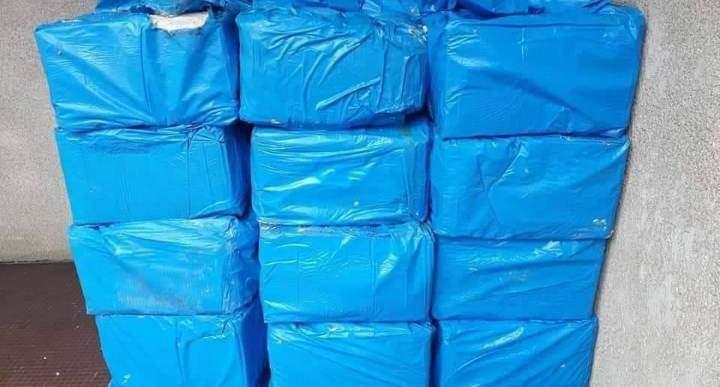 Ensemble de blocs emballés dans des protections bleues